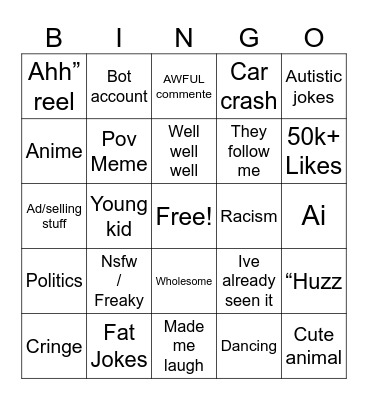 Instagram Bingo Card