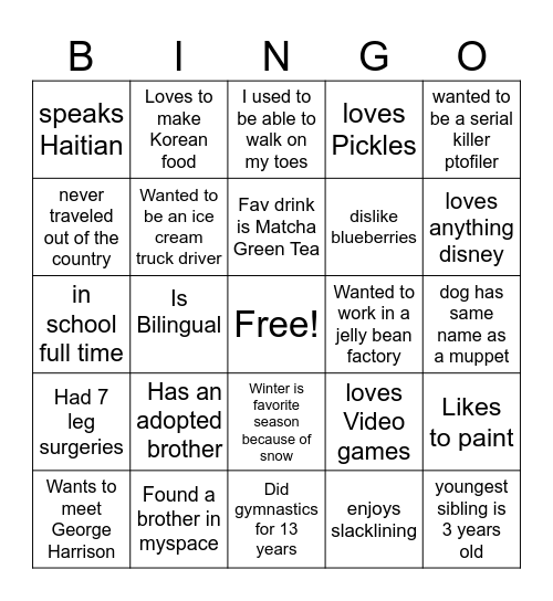 Thrive Bingo Card