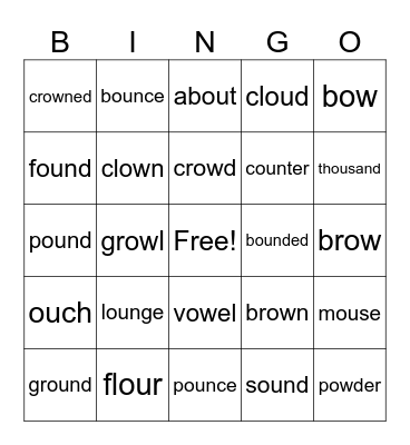 Diphthongs ou/ow Bingo Card