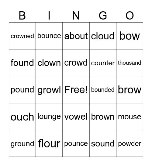 Diphthongs ou/ow Bingo Card