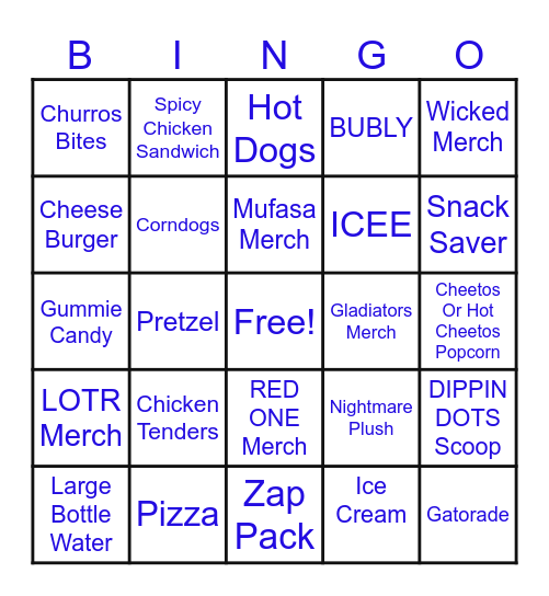 Concession Bingo Card