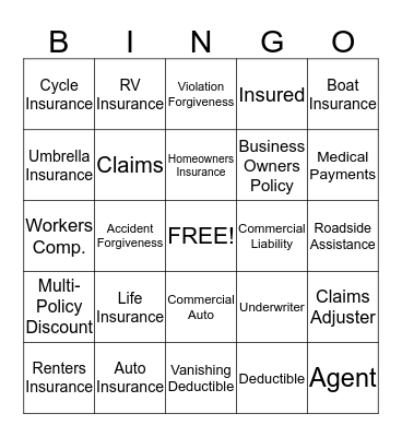 Resch Insurance Agency Bingo Card