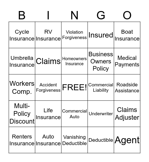 Resch Insurance Agency Bingo Card