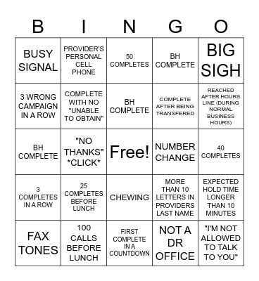 WELLCARE BINGO Card
