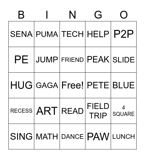 Puma Pete's Bingo Card