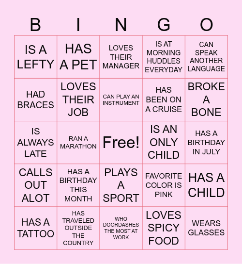MORNING HUDDLE BINGO Card