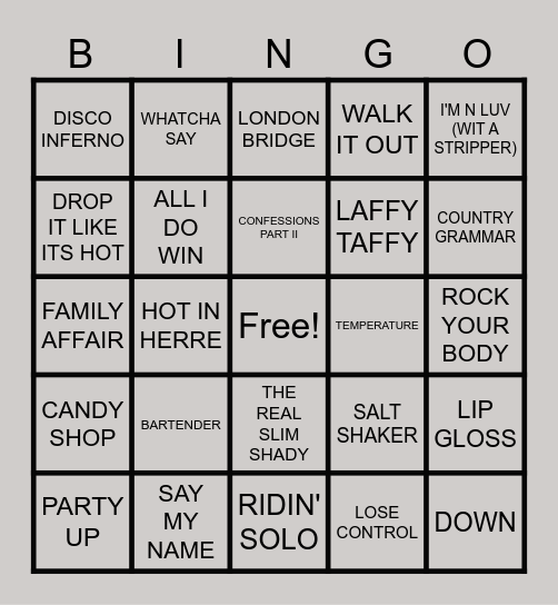 Y2K NIGHT HIP HOP R&B Bingo Card