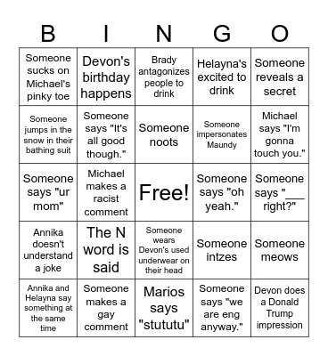 Trip Bingo Card