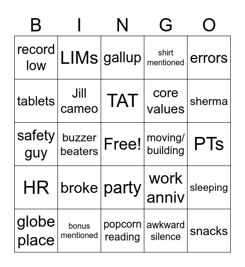 All Aboard 1/23/25 Bingo Card