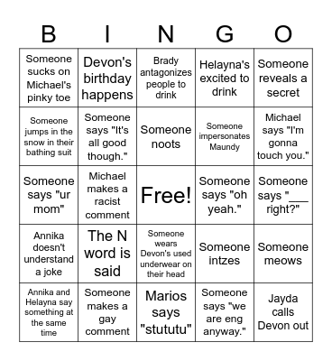 Trip Bingo Card