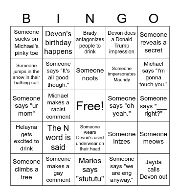 Trip Bingo Card