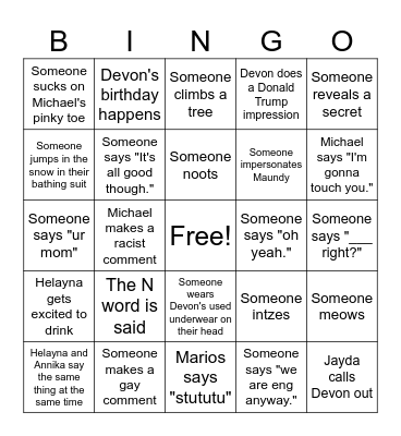 Trip Bingo Card