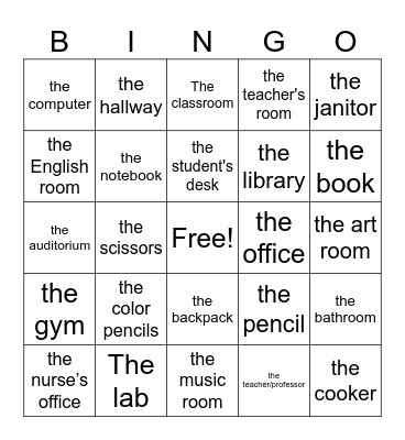 The school Bingo Card