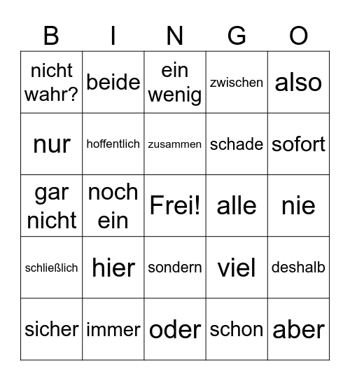 Useful Words in German Bingo Card