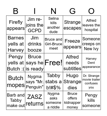PREVIOUSLY ON GOTHAM Bingo Card