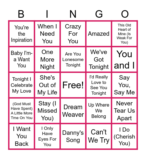 MUSIC BINGO at the Ann Arbor Eagles! Bingo Card