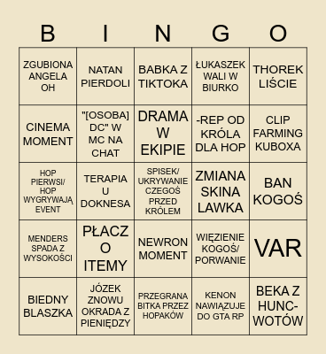 BINGO HOPAKÓW NA YFL Bingo Card