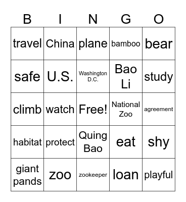 Giant Pandas in D.C. Bingo Card
