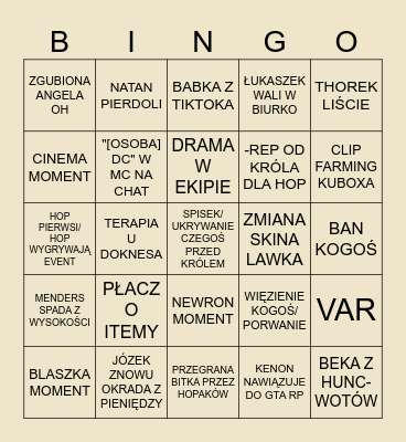 BINGO HOPAKÓW NA YFL Bingo Card