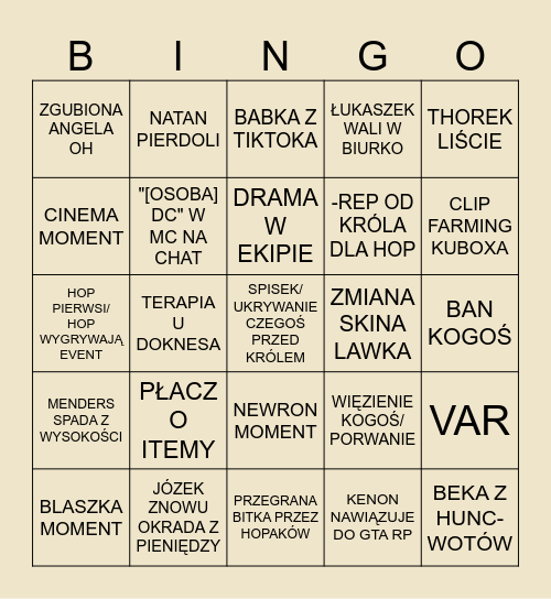 BINGO HOPAKÓW NA YFL Bingo Card