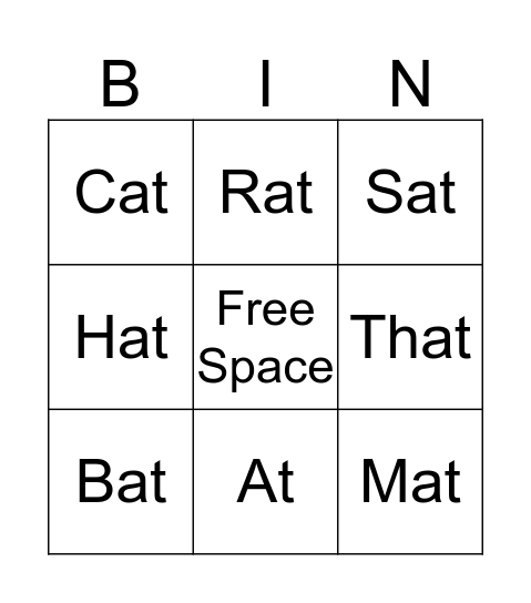 At Word Family Bingo Card