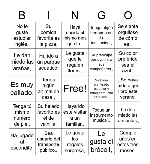 Untitled Bingo Card