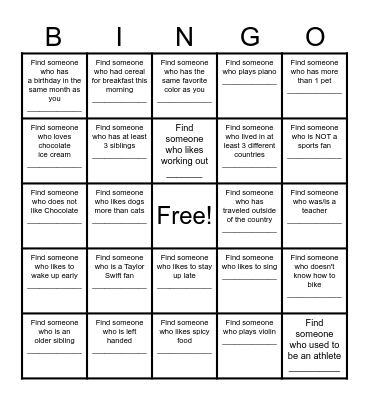 Friendship BINGO Card