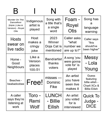 Steph Bingo Card