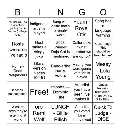 Steph Bingo Card