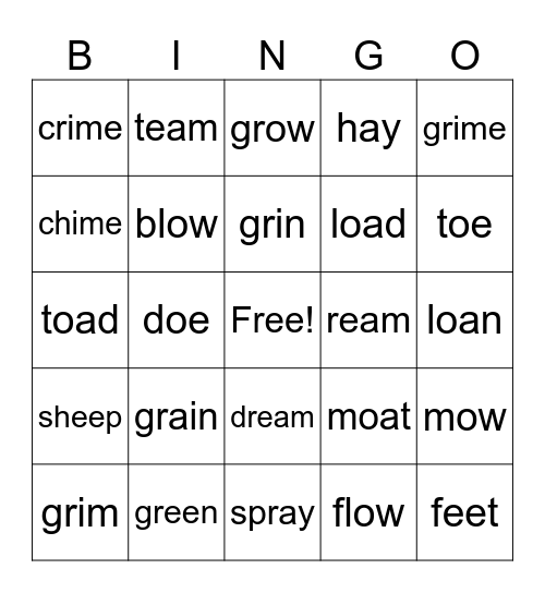 Vowel Team Bingo Card