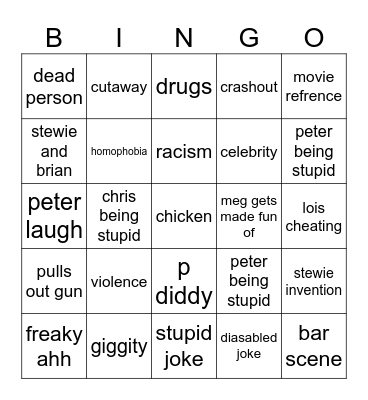 family guy Bingo Card