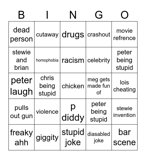 family guy Bingo Card