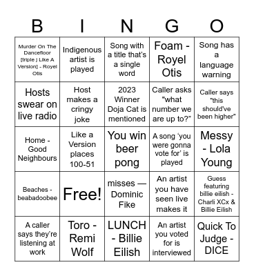 Steph Bingo Card