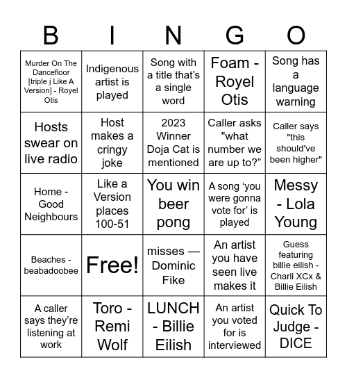 Steph Bingo Card