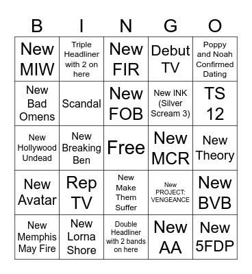 2025 Music Bingo Card