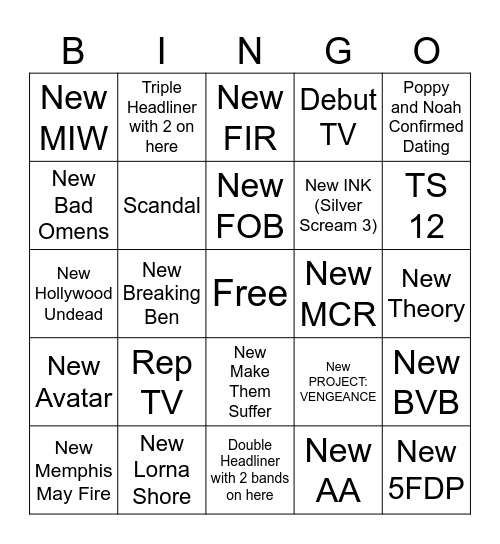 2025 Music Bingo Card