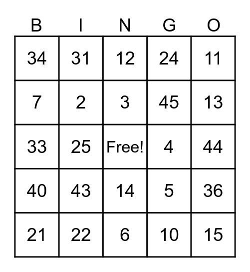 Blue Ribbon Bingo Card