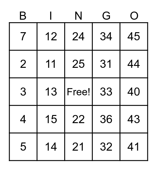 Blue Ribbon Bingo Card