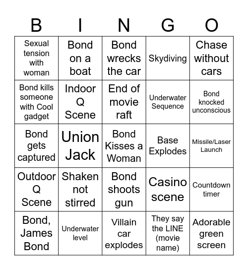 Bond Bingo Card