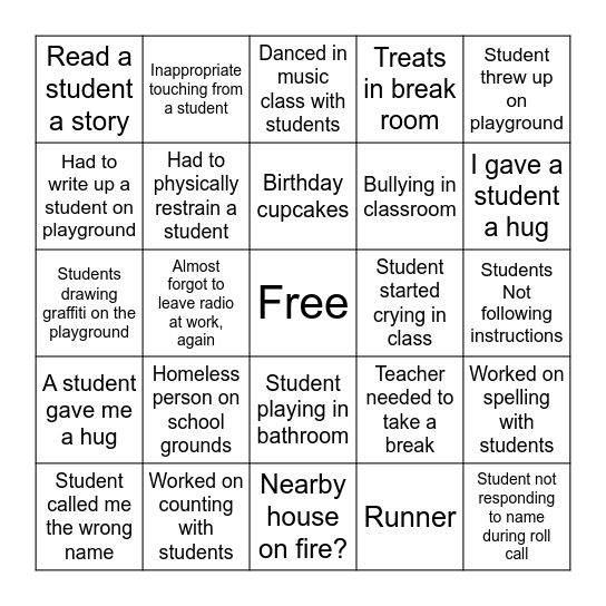 Elementary Paraeducator Bingo Card