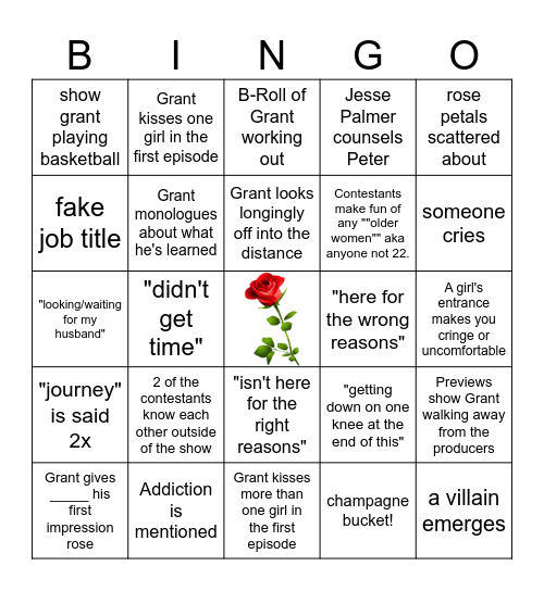 Bachelor Bingo Ep. 1 Bingo Card