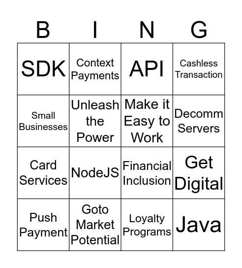 Hackathon 2016 Bingo Card