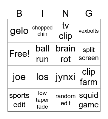 Untitled Bingo Card