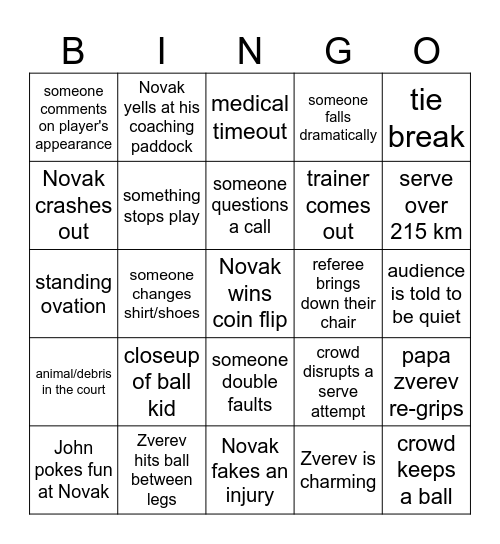 Sydney's Bingo Card