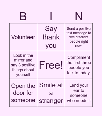 Random Acts of Kindness Bingo Card