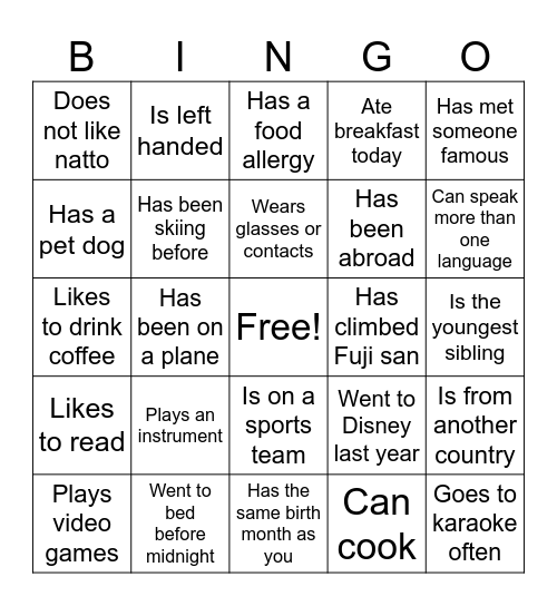 BGU Highschool Bingo Card