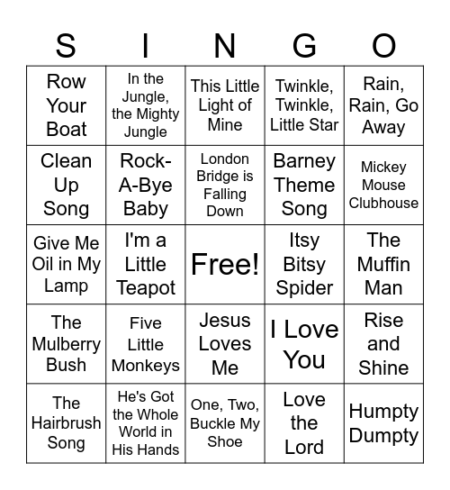 SINGO Bingo Card