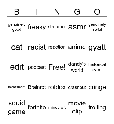 blackout yt shorts Bingo Card
