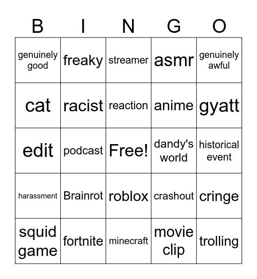 blackout yt shorts Bingo Card
