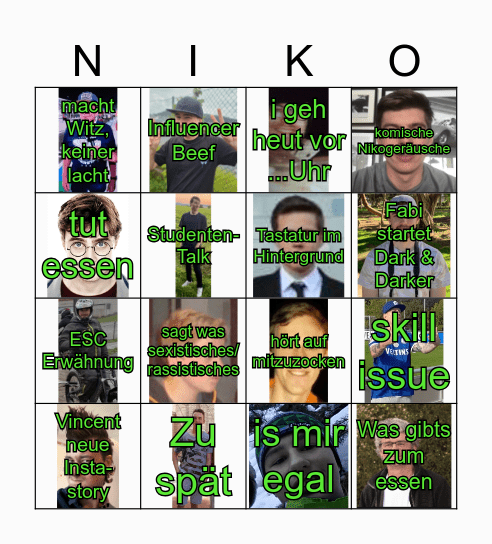 NIKO BINGO 2 (+Fabi & +Vincent) Bingo Card